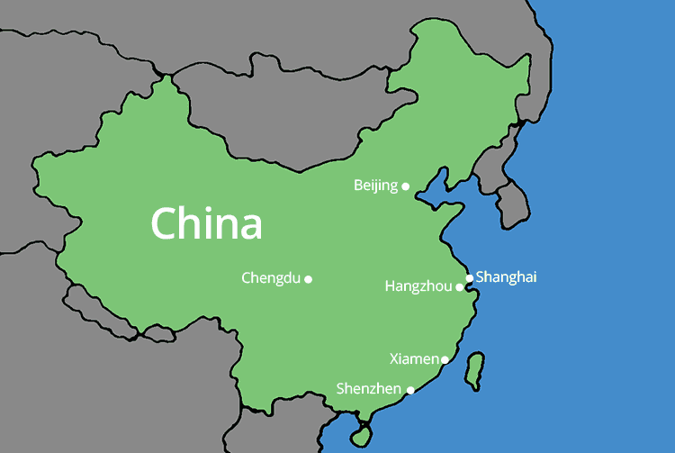 Map of visited locations in China